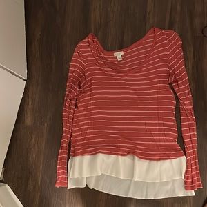 Hinge Women’s Shirt - Size small, burnt orange & white stripe